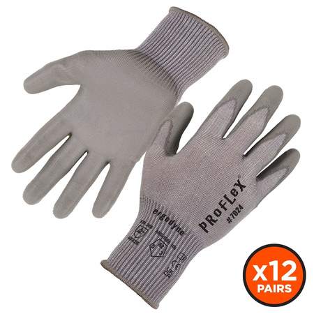 PROFLEX BY ERGODYNE ANSI A2 PU Coated CR Gloves 12-Pair, Gray, Size S 7024-12PR